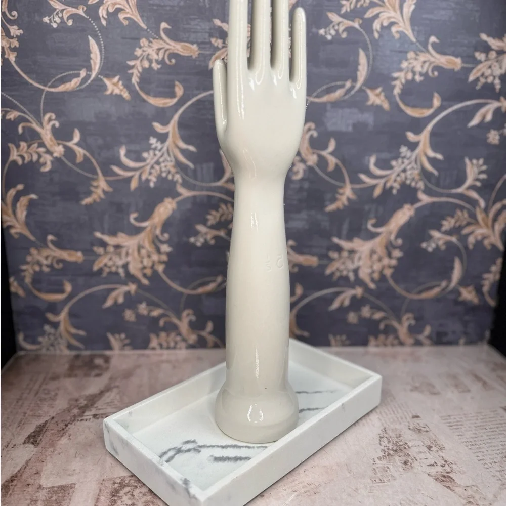 Vintage Glove Mold Hand Jewelry Holder Marble Base 5.5” Hall 9232